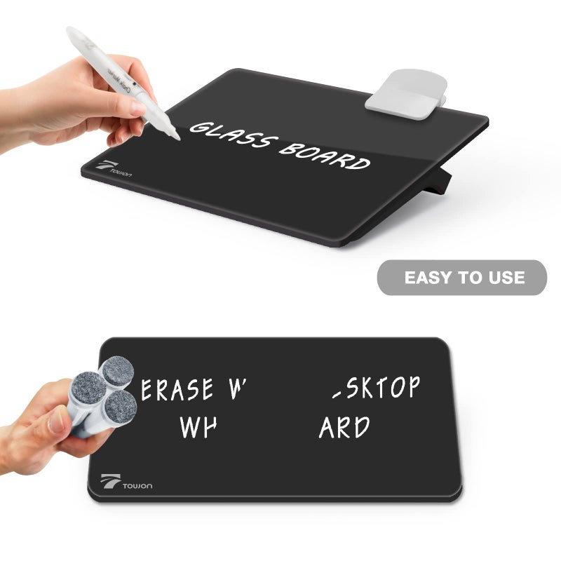 TOWON Desk Whiteboard Glass  Desktop White Board Dry Erase  Office Desk Supplies  Stenography Artifact for Office Home Schooling  8x6 Inches  Black - Image 4
